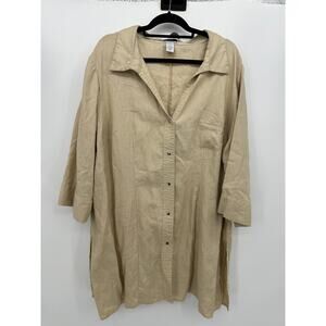 JL Studio Womens Cream Linen Button Front Tunic Shirt Size 26W Lagenlook Coastal